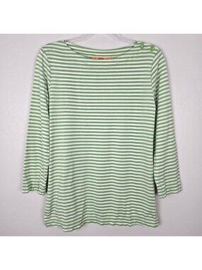 Tory Burch Silk Cotton Top 3/4 Sleeve Striped White Green Size L